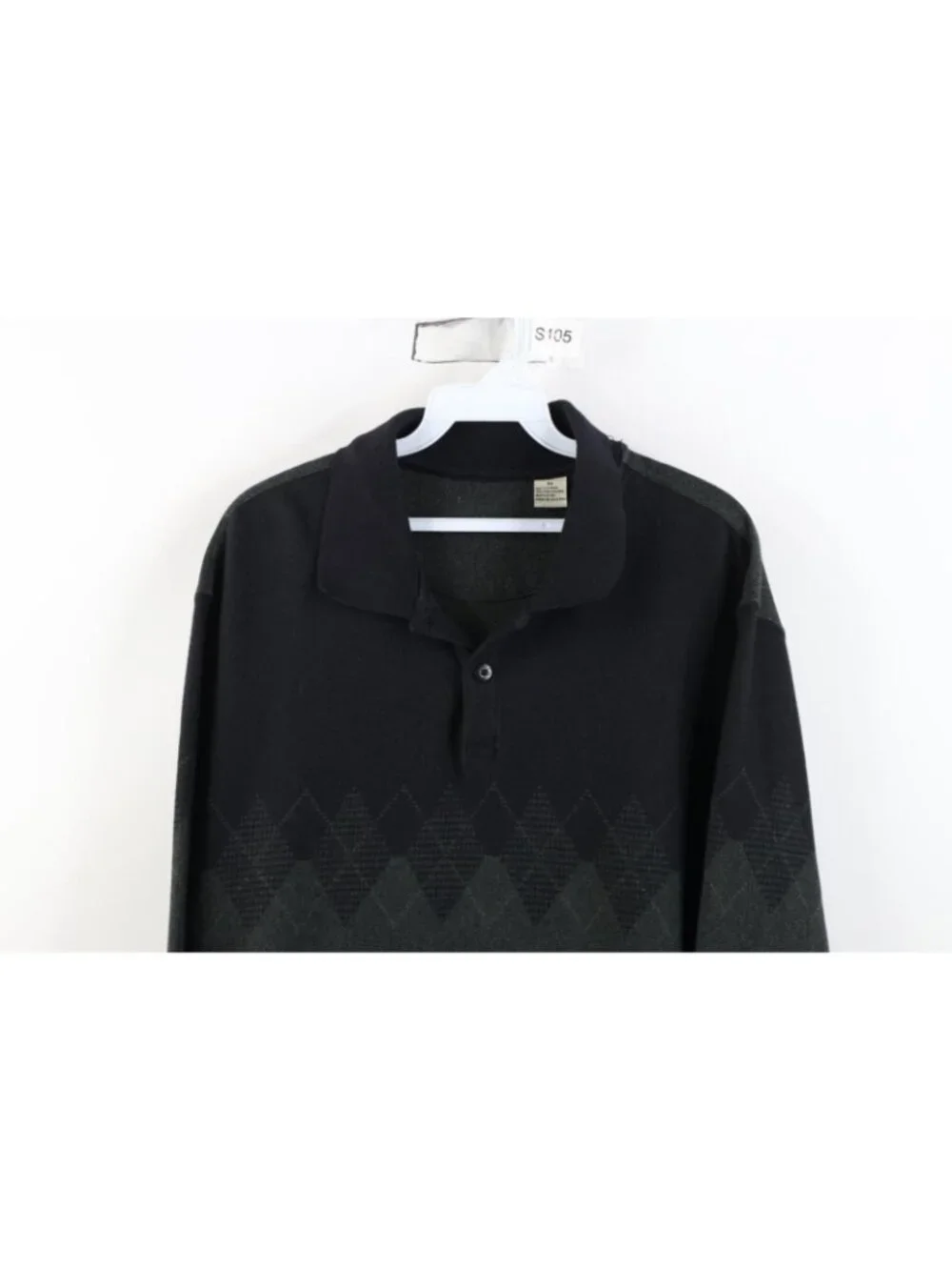 Vtg 90s Streetwear Mens XL Faded Argyle Diamond Knit Long Sleeve Golf Polo Shirt